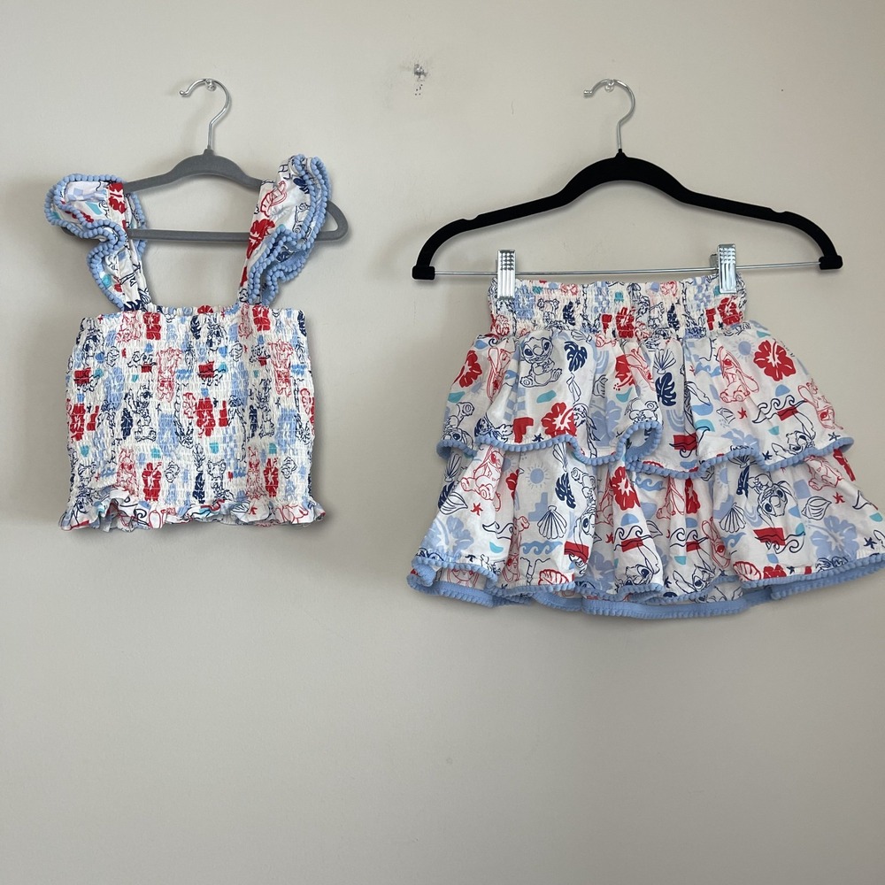 Cat & Jack Stitch Smocked Tiered Skirt Ruffle Sleeve Top Set Girls Sz M (8)